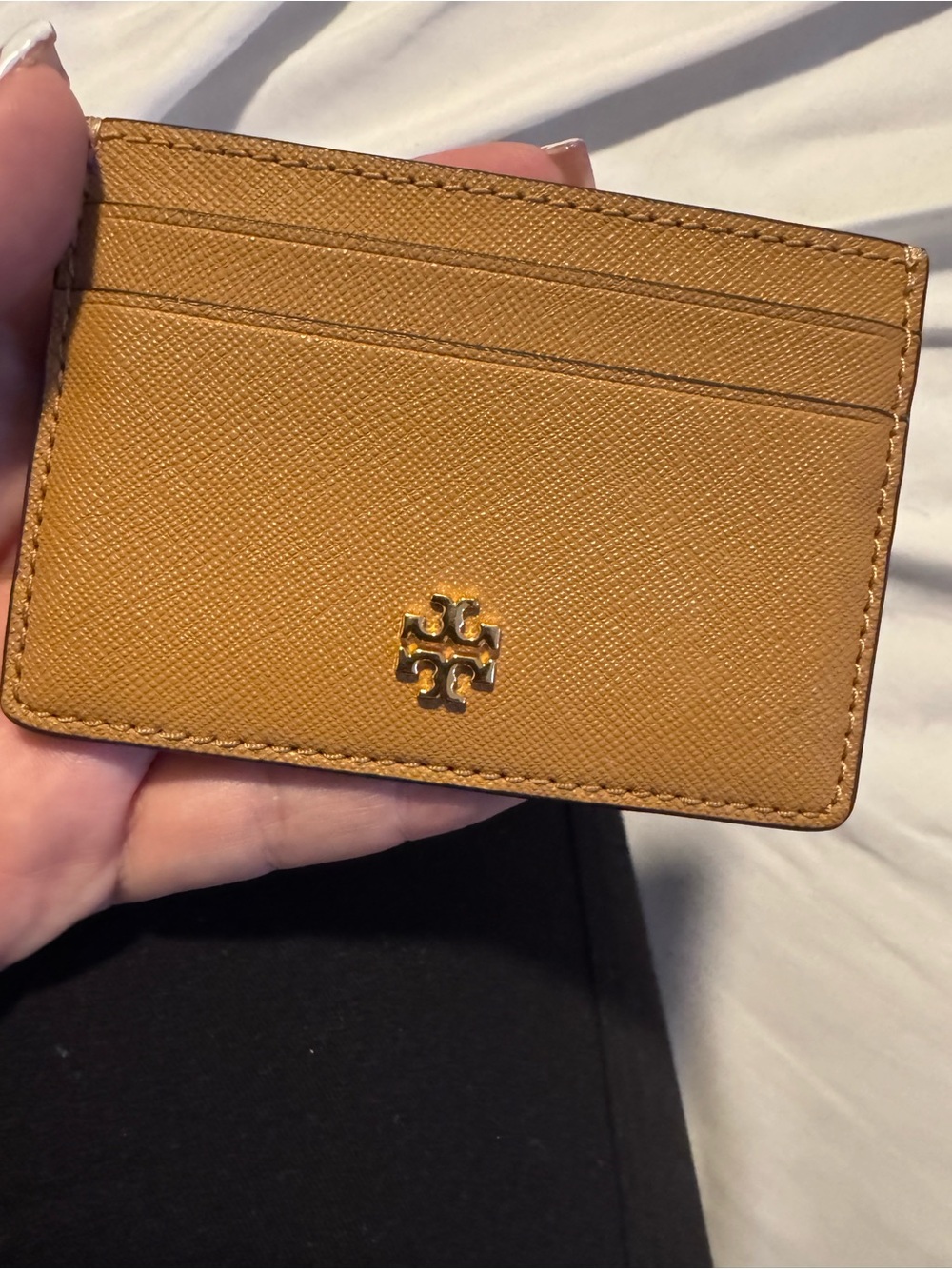 Tory Burch Mustard Saffiano Leather Card Holder with Gold Logo